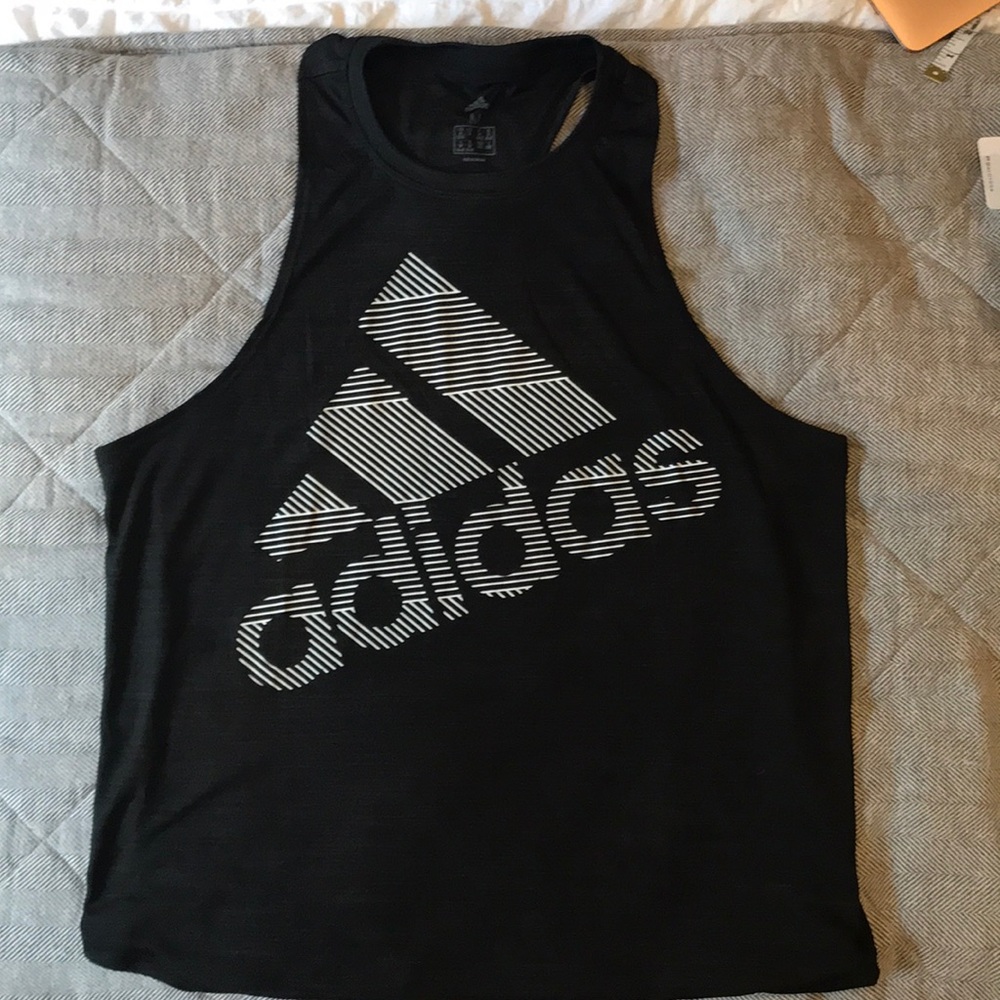 adidas black racer back tank w/white, medium